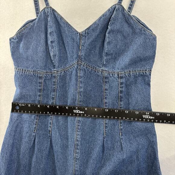 Y2K Denim Wide Leg Jumpsuit Womens M Blue Spaghetti Strap Back Zipper Pockets - Picture 9 of 14